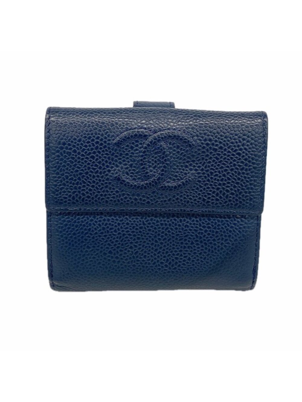 Chanel Wallet Caviar Leather Navy Silver